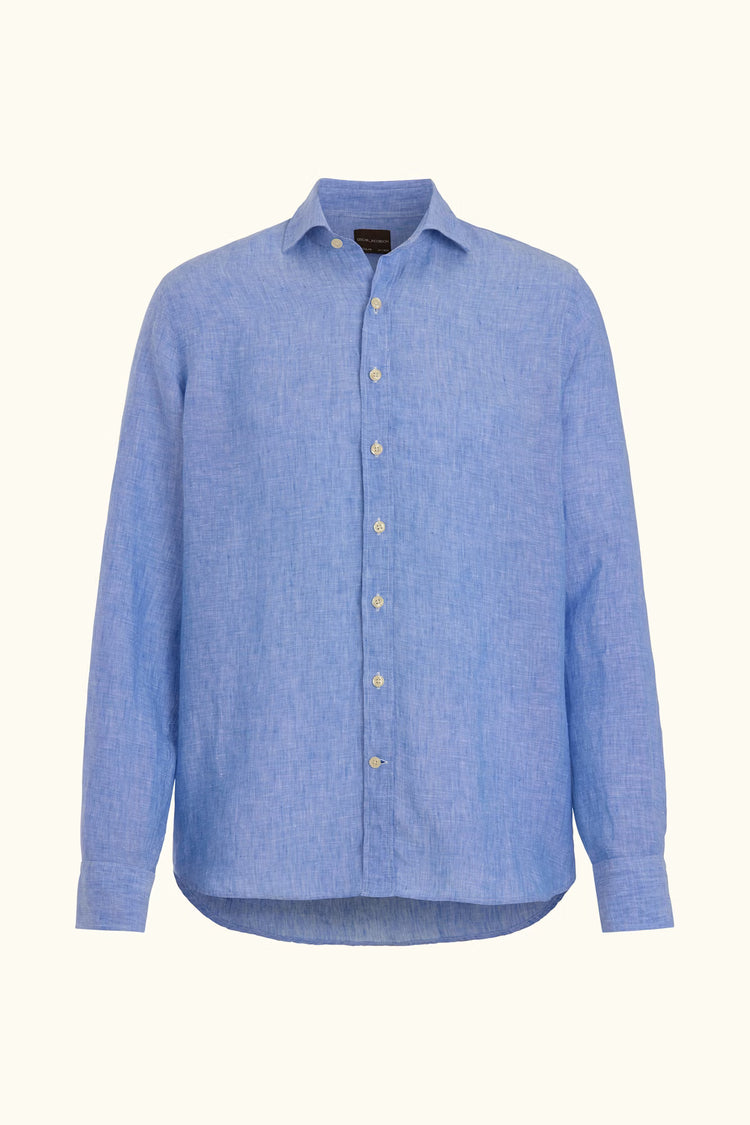 Reg Fit Cut Away Linen Shirt - 250 Harmony Blue
