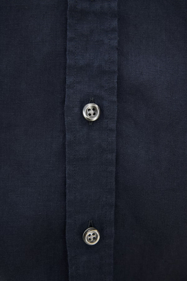 Reg Fit Cut Away Linen Shirt - 210 Navy
