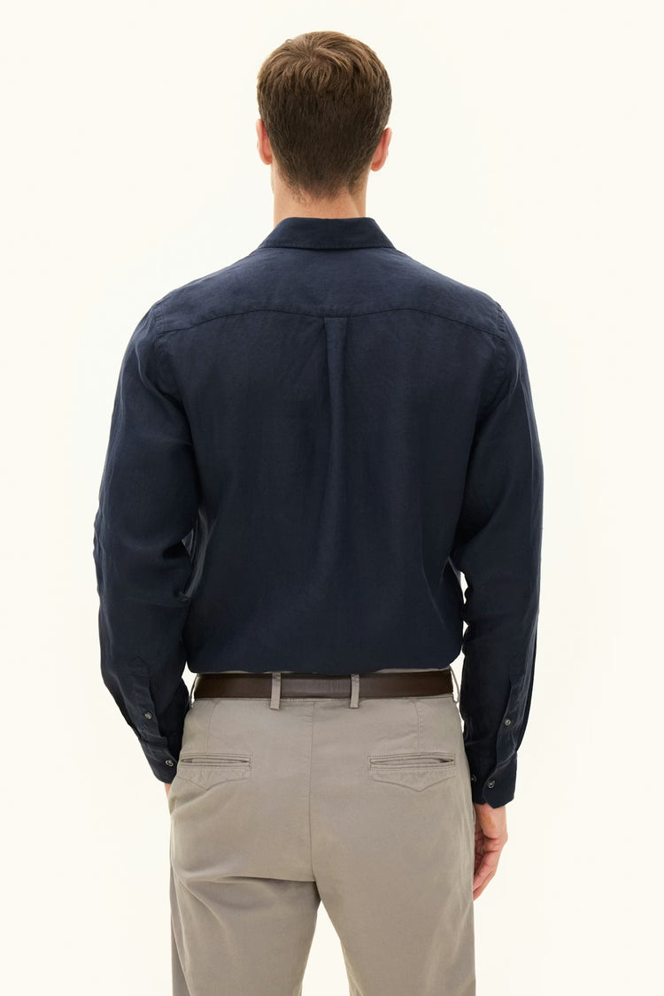 Reg Fit Cut Away Linen Shirt - 210 Navy
