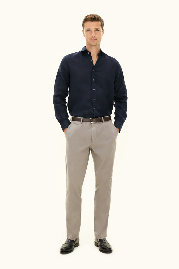 Reg Fit Cut Away Linen Shirt - 210 Navy