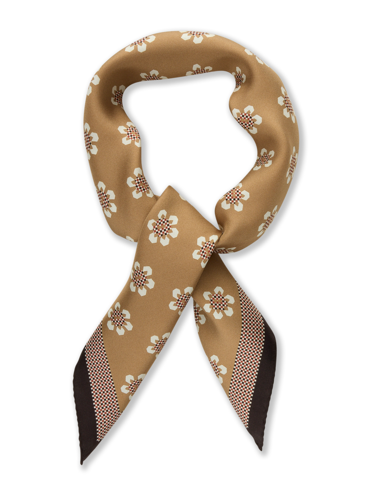 Mönstrad scarf i siden - Ljusbrun – framsida