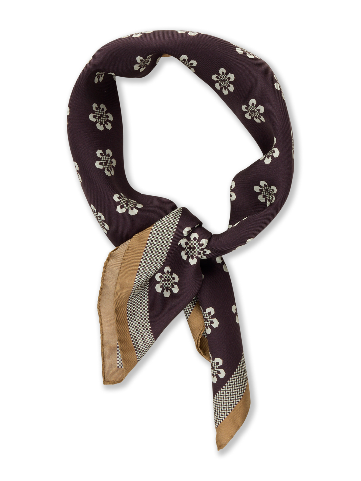 Mönstrad scarf i siden - Mörkbrun – framsida