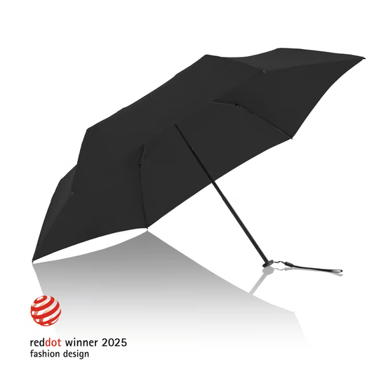 Svart paraply med röd dot award 2025, fashion design