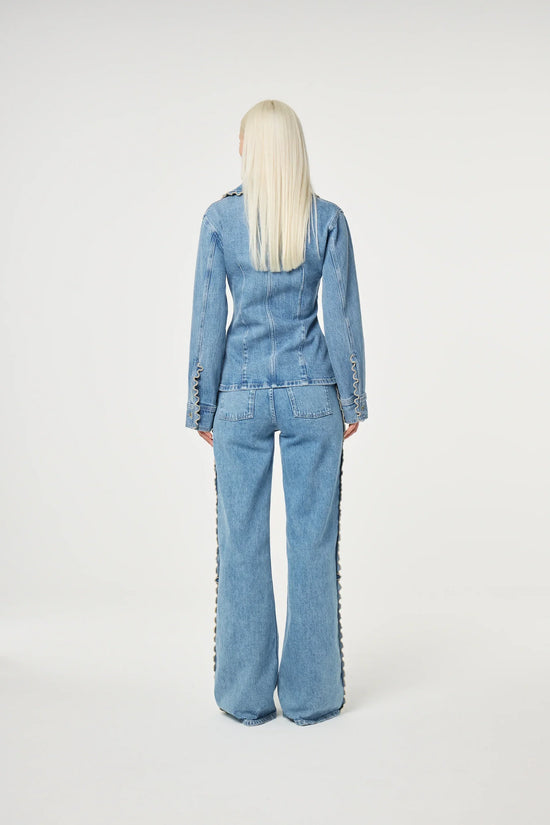 Inda Blouse blå denimskjorta dam med lång ärm och sömdetaljer