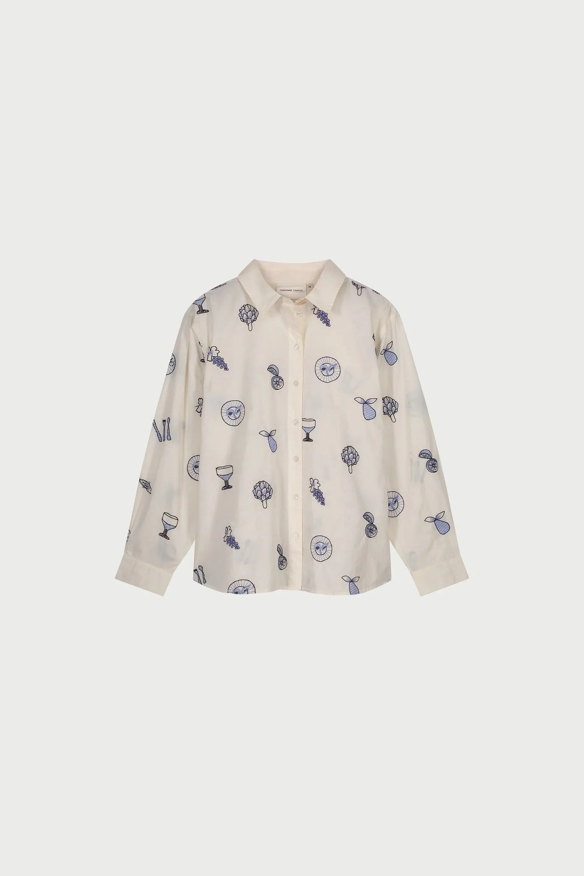 Lilot Blouse vit skjorta med blå mönster och långa ärmar