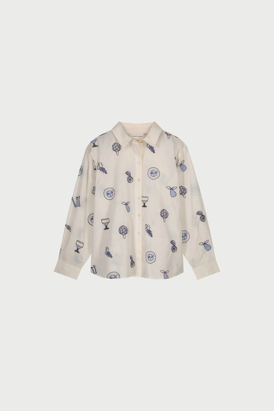Lilot Blouse vit skjorta med blå mönster och långa ärmar