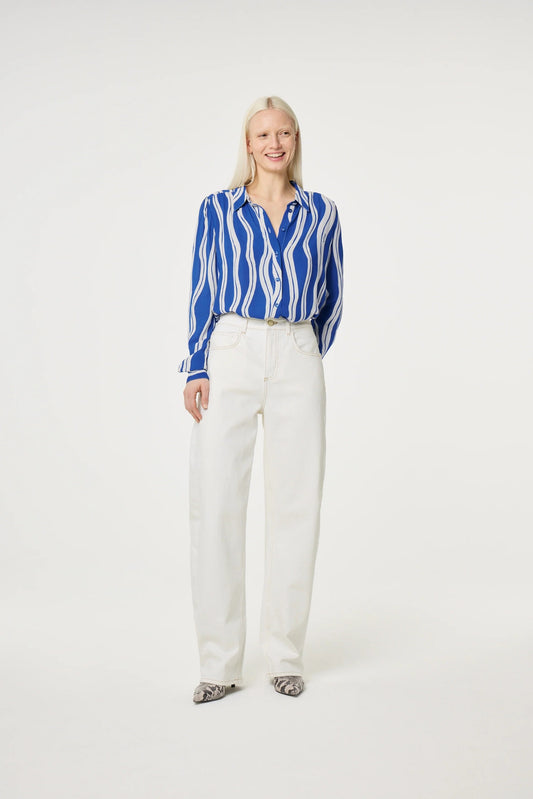 Coco Blouse - White/Cobalt