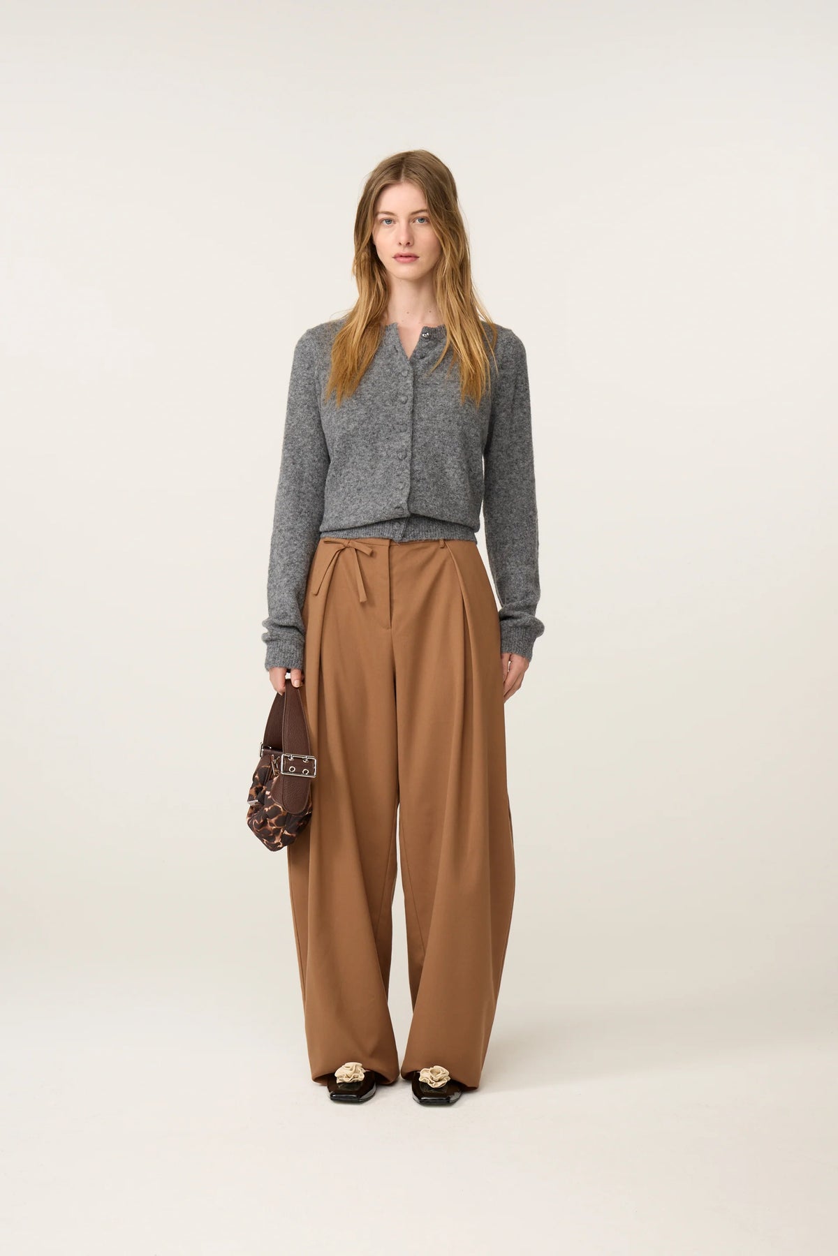 Lidia Button Cardigan - Mid Grey Melange