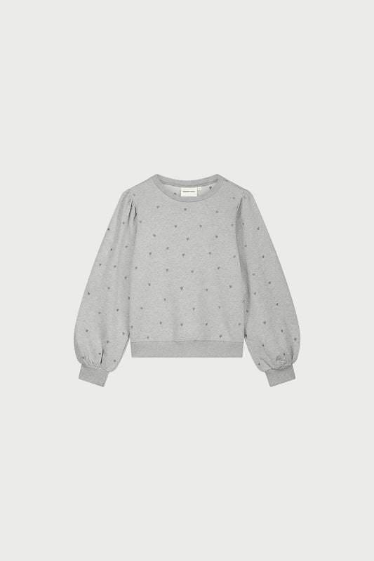 Dina Sweater grå tröja med hjärtmönster och puffärmar dam