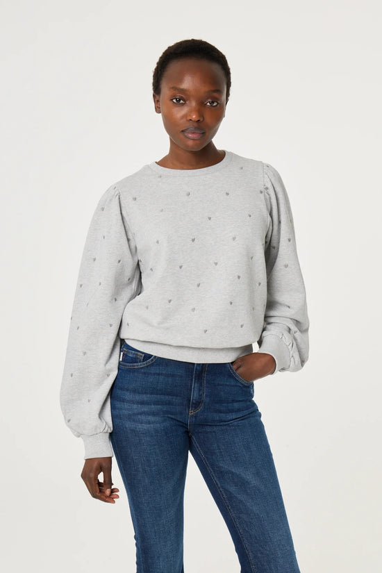 Dina Sweater grå sweatshirt med diskret mönster, rund hals, lång ärm