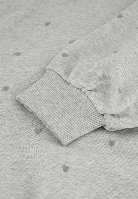 Dina Sweater grå sweatshirt med hjärtmönster och ribbade muddar