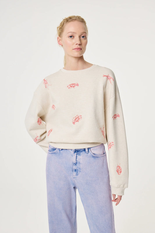 Beige tröja med röda hummermönster herr