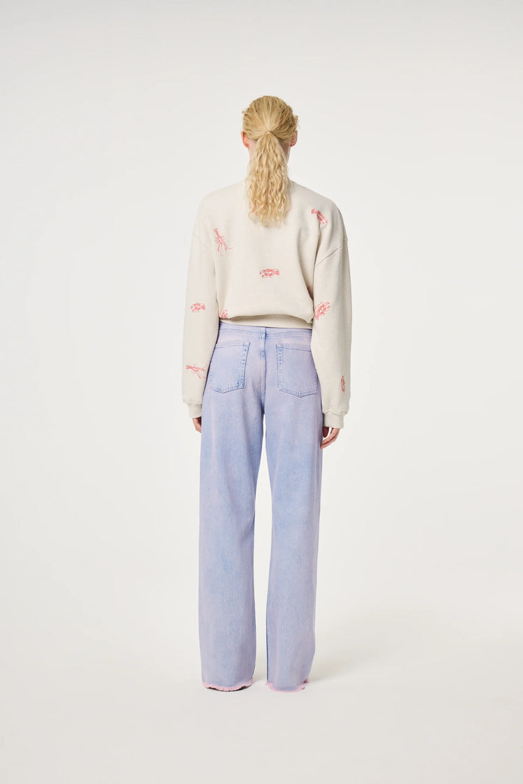 Beige tröja med rosa hummerbroderier herr