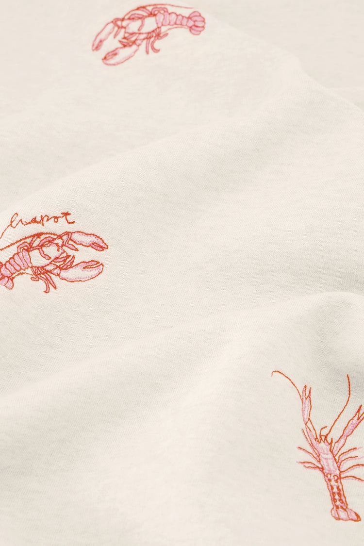 Vit herrt-shirt med röda kräftor och 'Lobster'-text