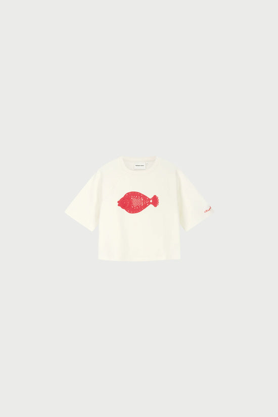 Fabienne Chapot vit T-shirt med röd fiskapplikation herr