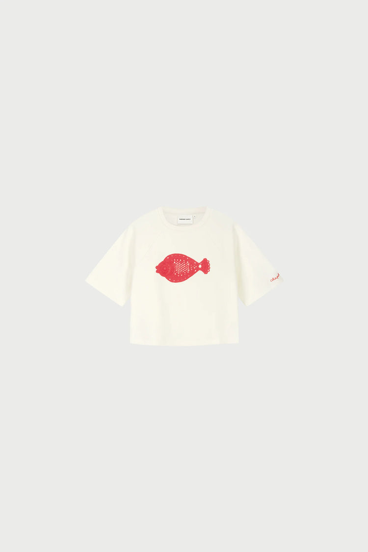 Fabienne Chapot vit T-shirt med röd fiskapplikation herr