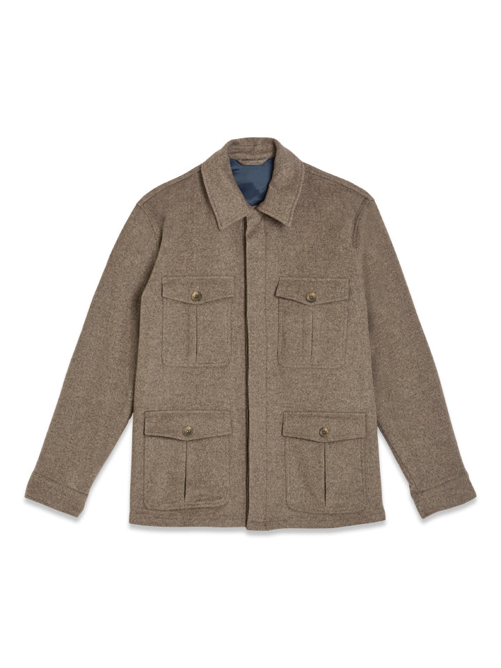 Light Cashmere Wool Safari Overshirt - Light Camel – framsida