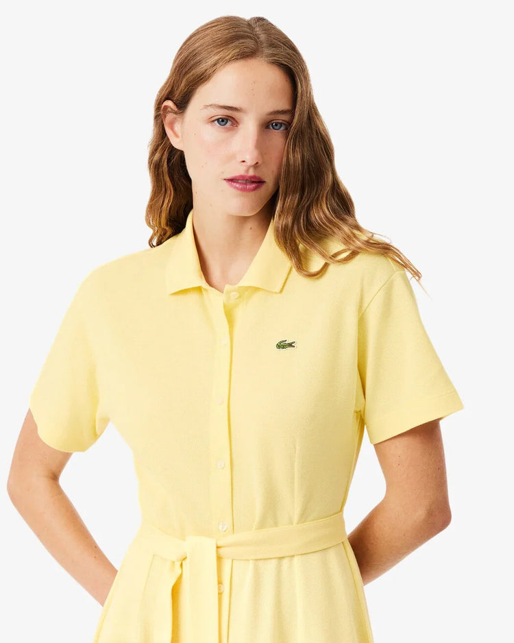Lacoste gul klänning piké kortärmad knytband dam