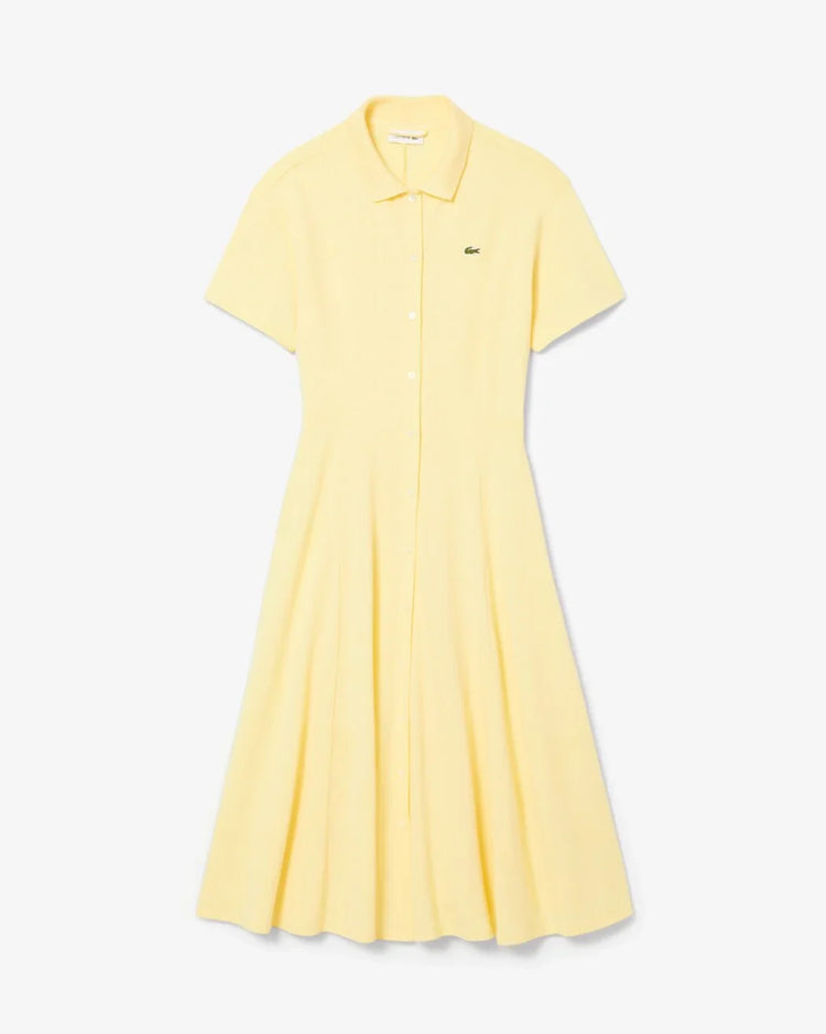 Lacoste gul skjortklänning dam kort ärm bomull