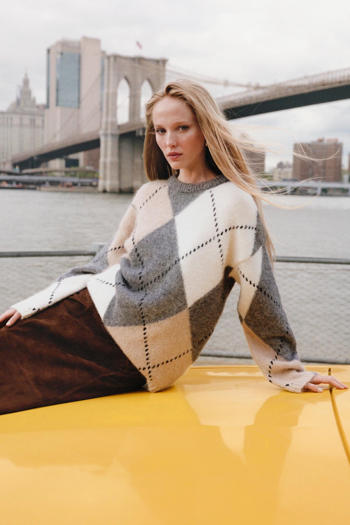 Alpaca Wool Blend Argyle Sweater - Dusky Anthracite