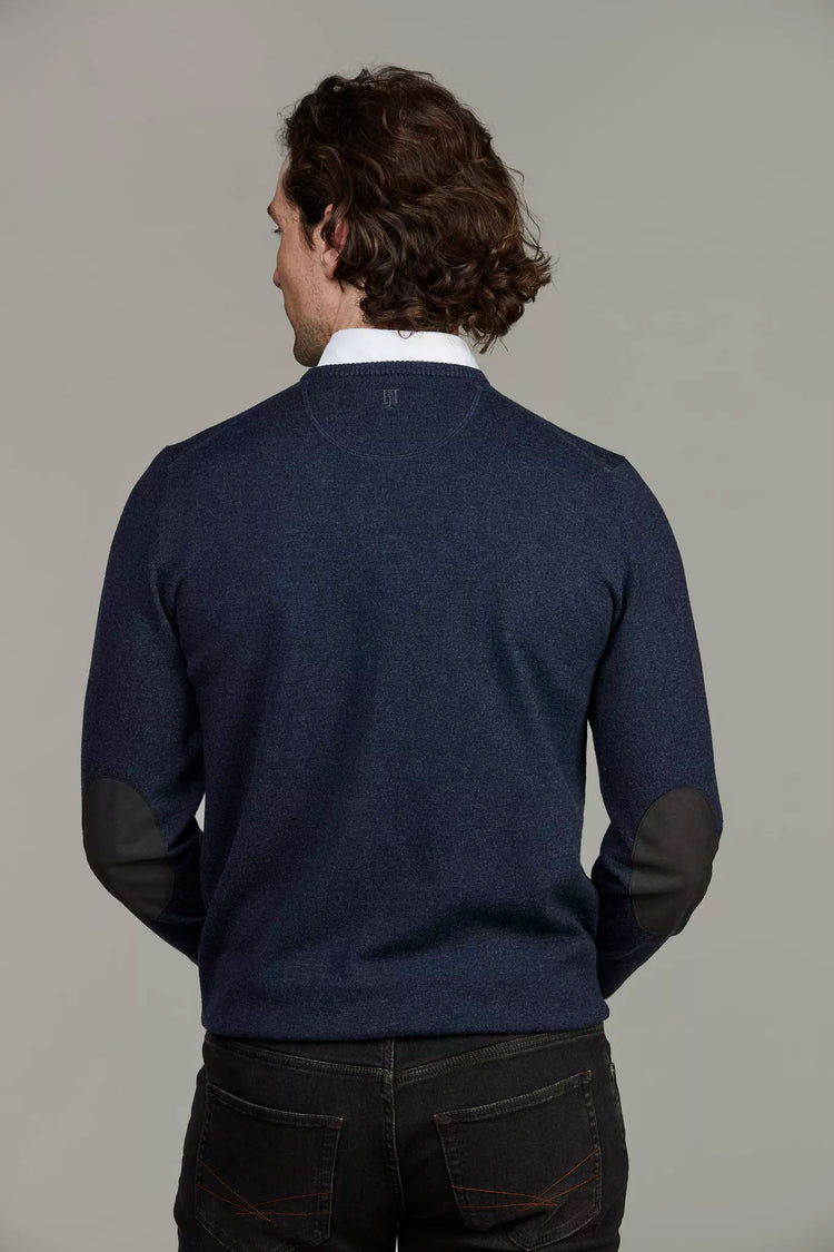 Crew Neck Sweater With Patch - Dark Blue