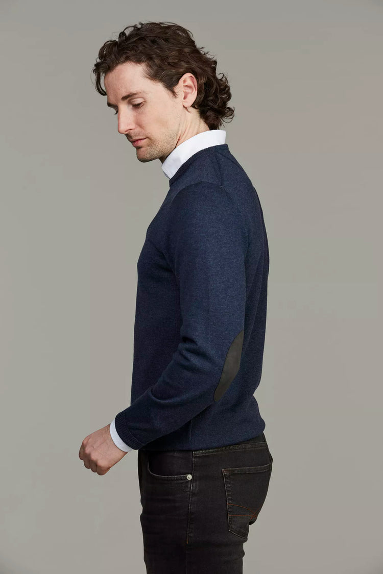 Crew Neck Sweater With Patch - Dark Blue
