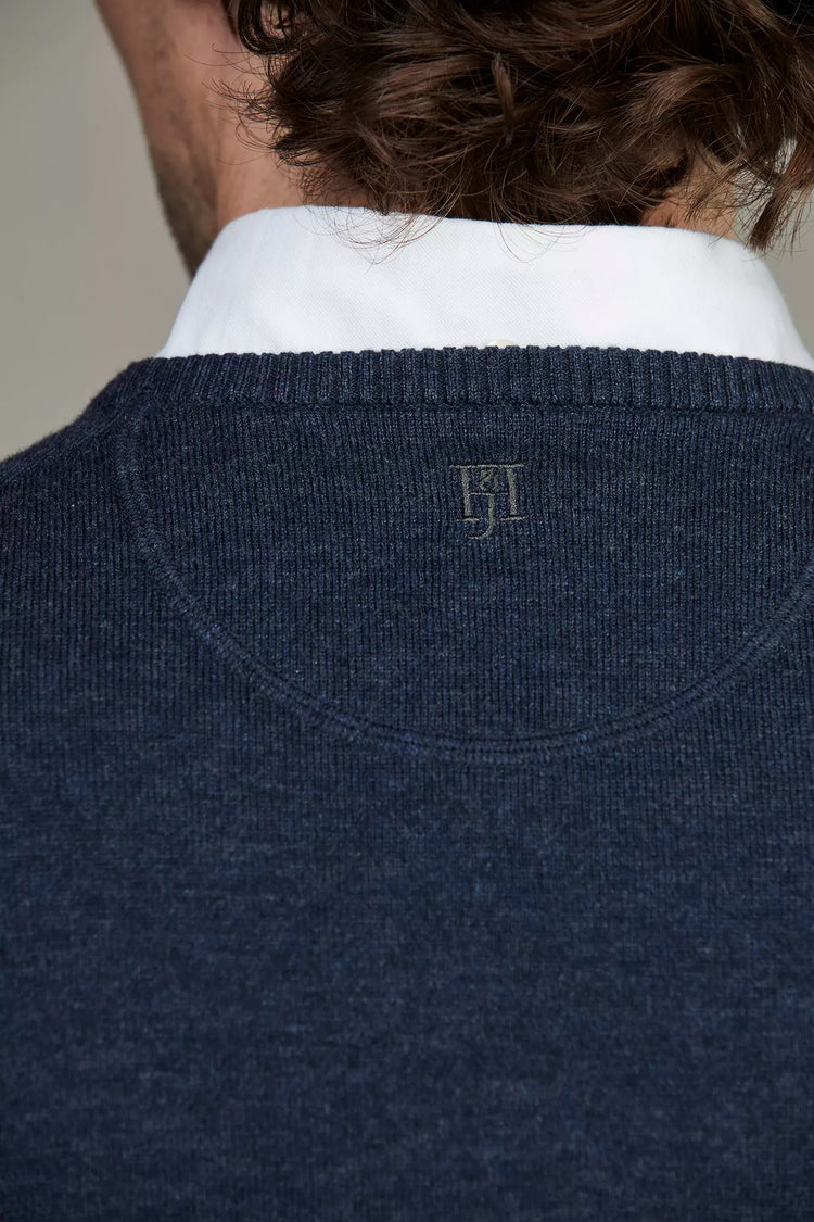 Crew Neck Sweater With Patch - Dark Blue