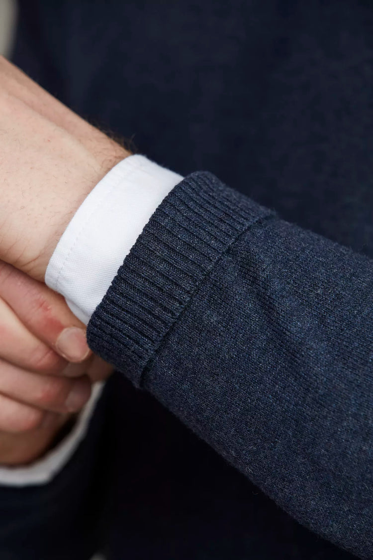 Crew Neck Sweater With Patch - Dark Blue