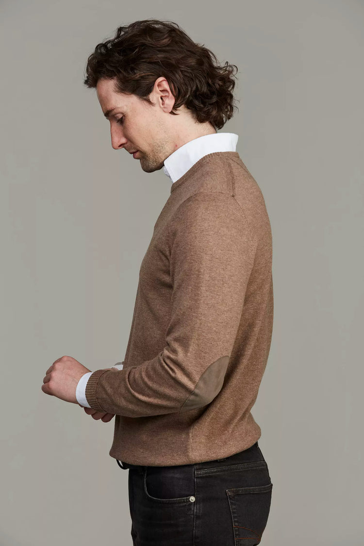 Crew Neck Sweater With Patch - Dark Beige