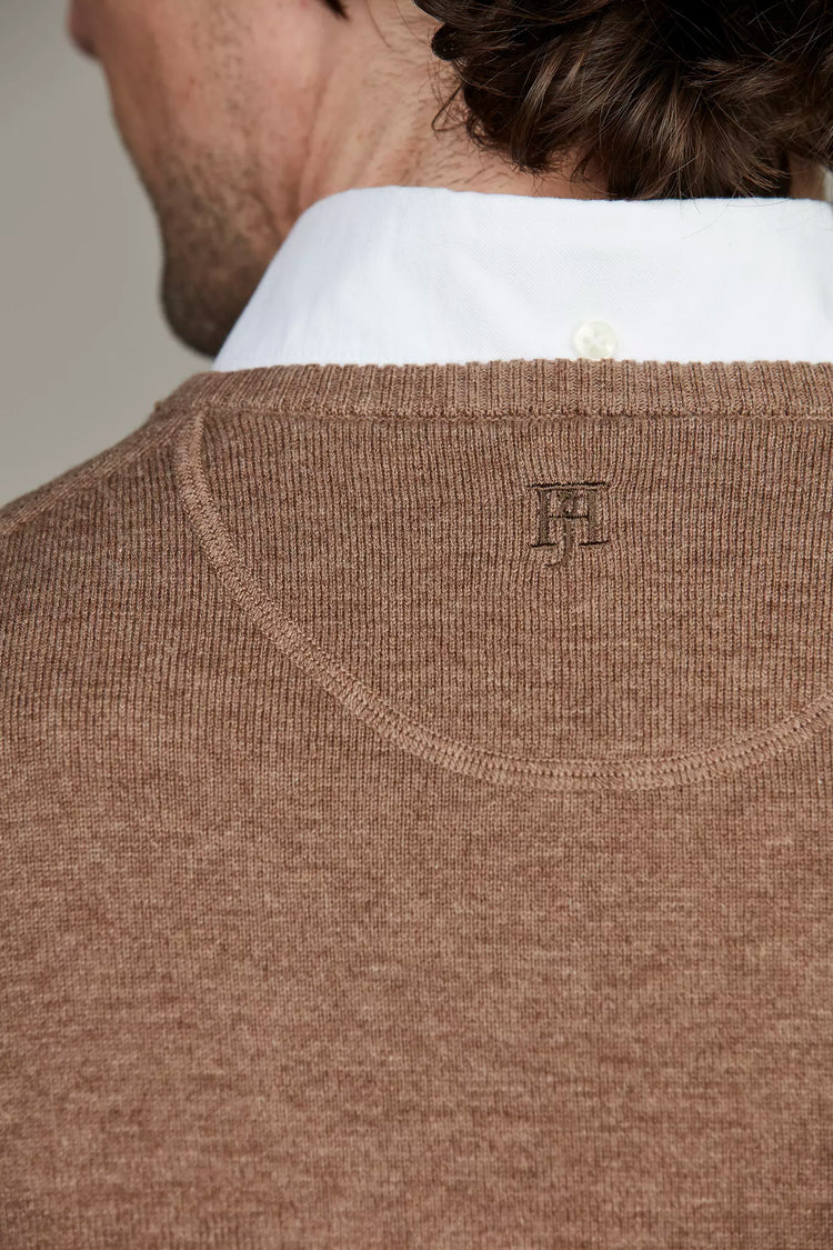 Crew Neck Sweater With Patch - Dark Beige