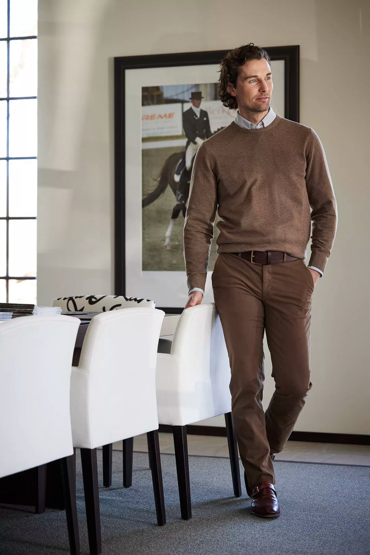 Crew Neck Sweater With Patch - Dark Beige