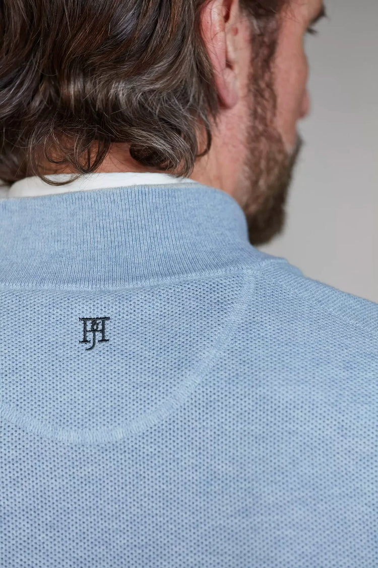 Hansen and Jacob blå half zip stickad tröja herr med logga