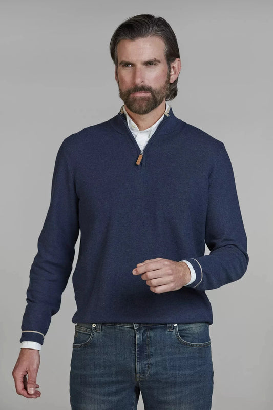 Hansen and Jacob mörkblå half zip stickad tröja herr