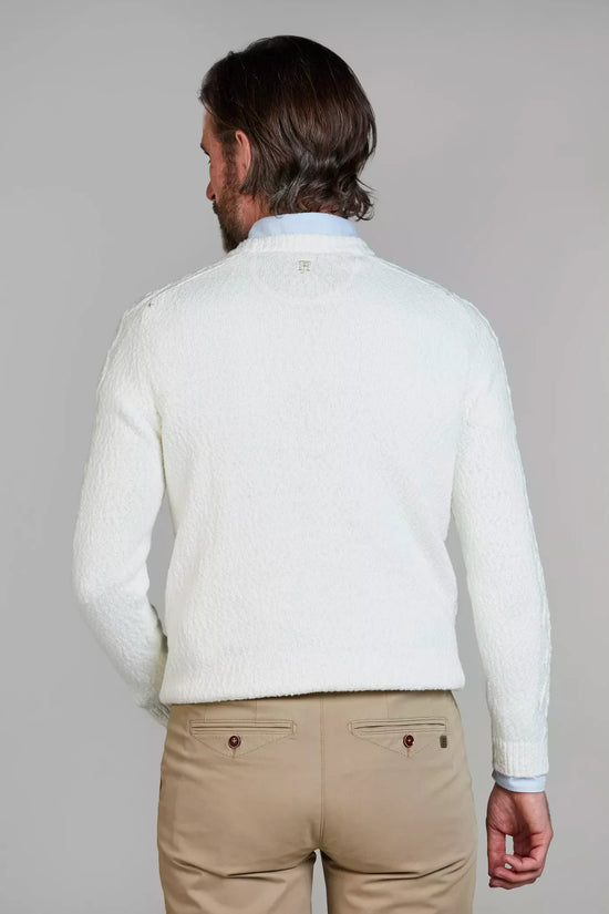 Hansen and Jacob offwhite cable knit crew neck tröja herr