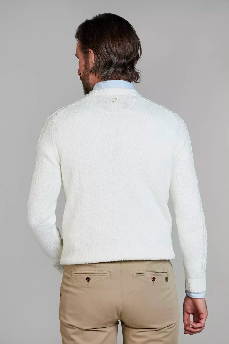 Hansen and Jacob offwhite cable knit crew neck tröja herr
