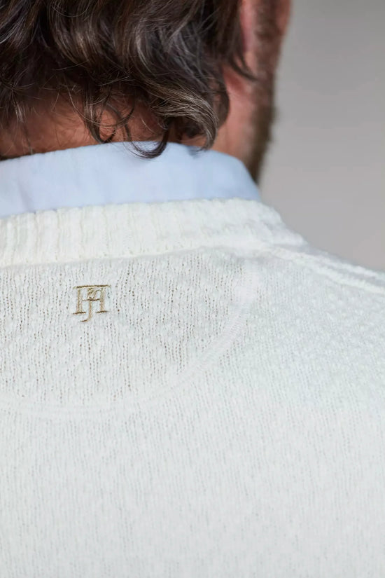 Hansen and Jacob offwhite stickad tröja med rund hals herr
