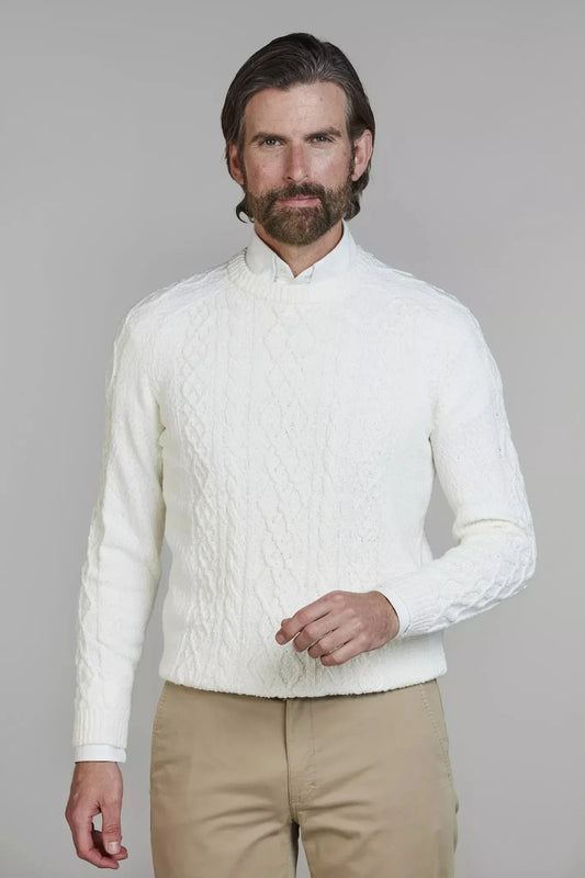 Hansen and Jacob offwhite crew neck cable knit tröja herr