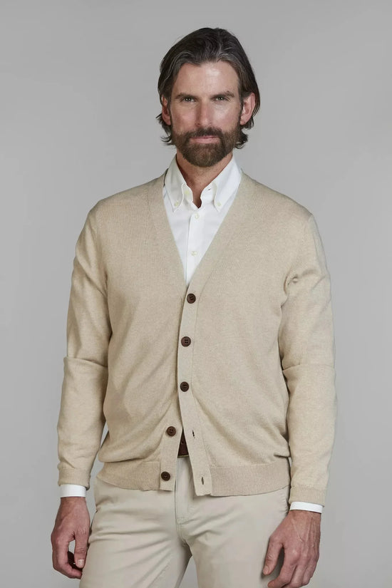 Hansen and Jacob Sleek Cardigan sandfärgad stickad herrkofta