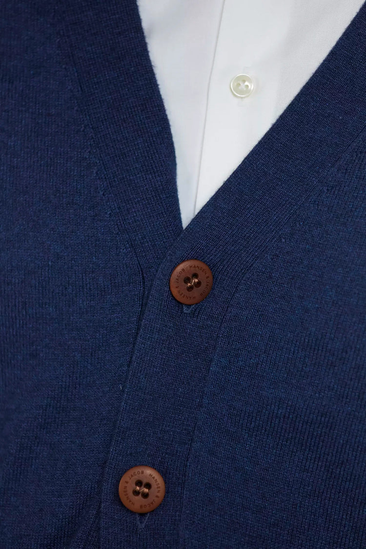Hansen and Jacob navy blå cardigan herrtröja med bruna knappar