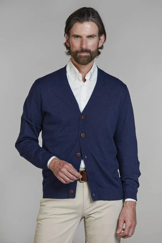 Hansen and Jacob Sleek Cardigan marinblå herrkofta stickad