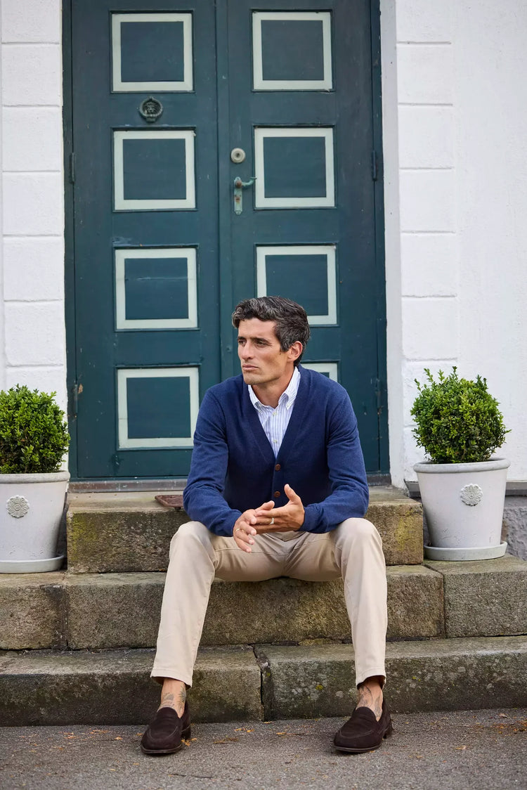 Hansen & Jacob Sleek Cardigan marinblå herrkofta