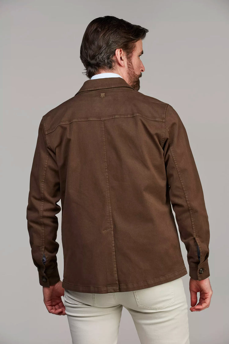HERRINGBONE STRETCH OVERSHIRT - BROWN