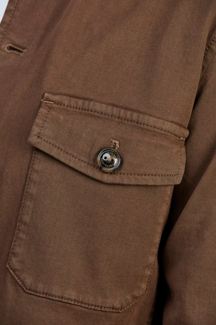 HERRINGBONE STRETCH OVERSHIRT - BROWN
