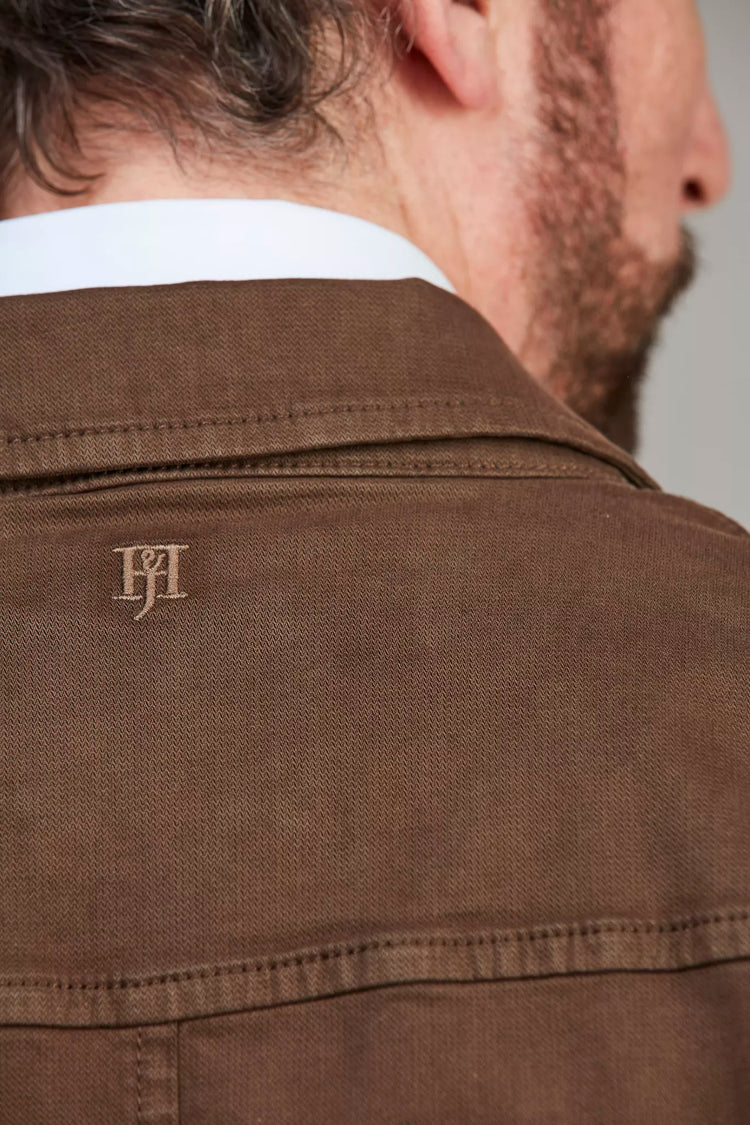 HERRINGBONE STRETCH OVERSHIRT - BROWN