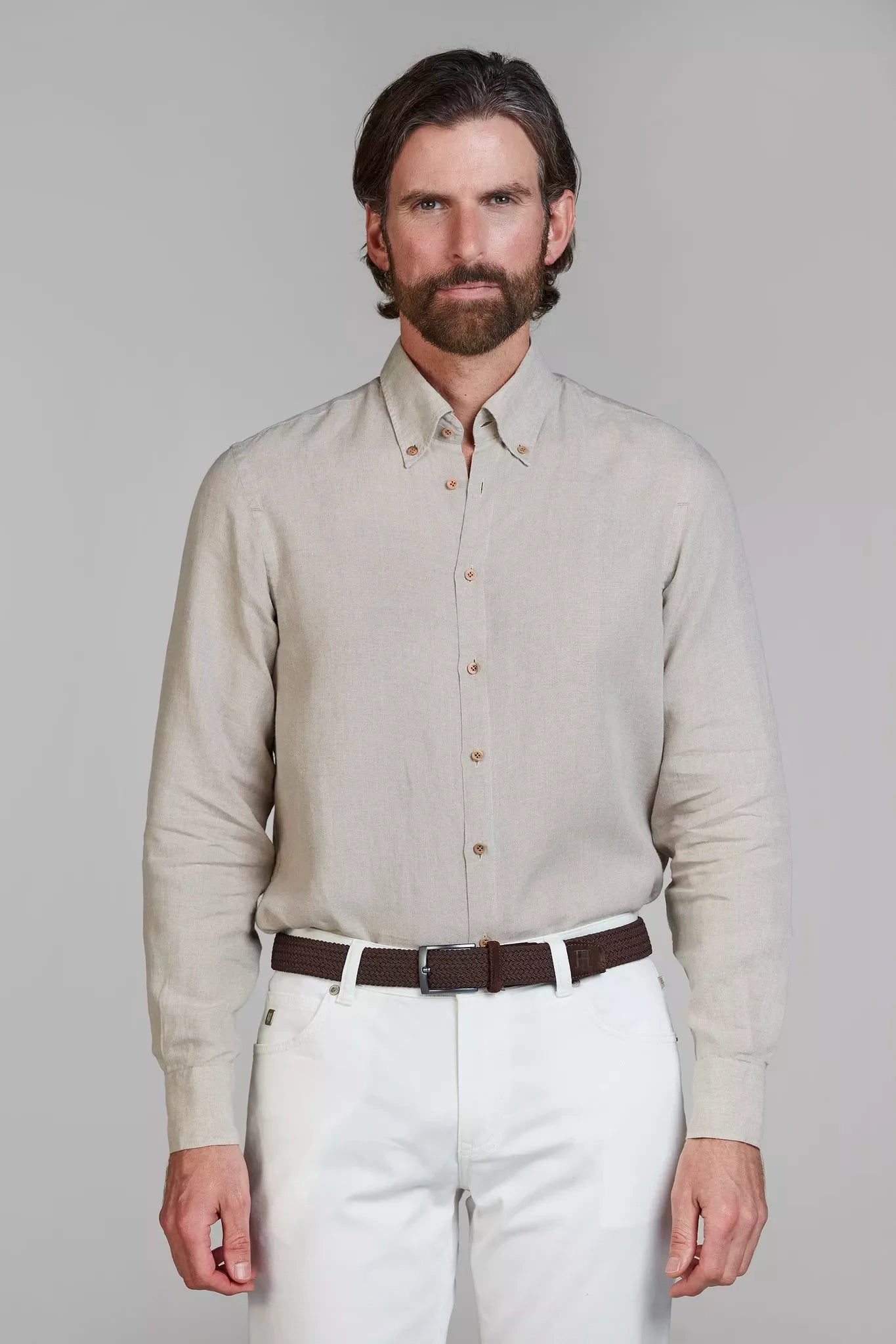 Hansen and Jacob Classic-Linen skjorta sandfärgad herrskjorta