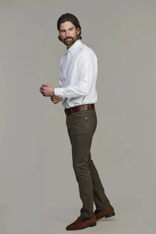 5-ficks herrbyxor i mörkgrön silk touch med modern passform, stilren look