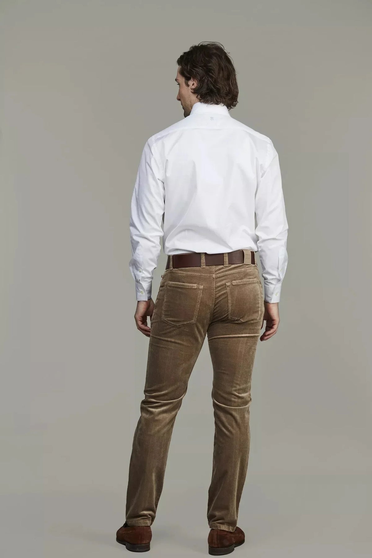 Hansen and Jacob herr byxor i beige manchester, bakifrån