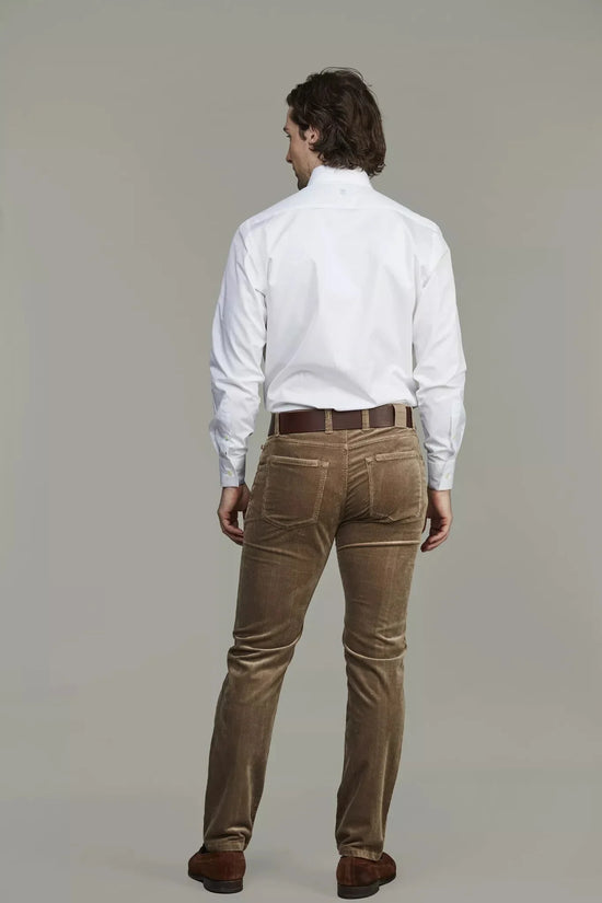 Hansen and Jacob herr byxor i beige manchester, bakifrån