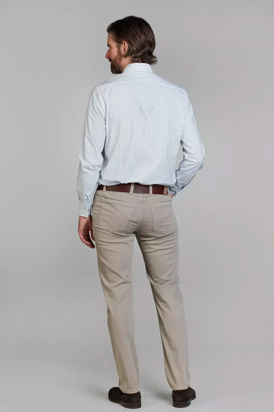 Eton vit skjorta med blå ränder slim fit herr, beige byxor