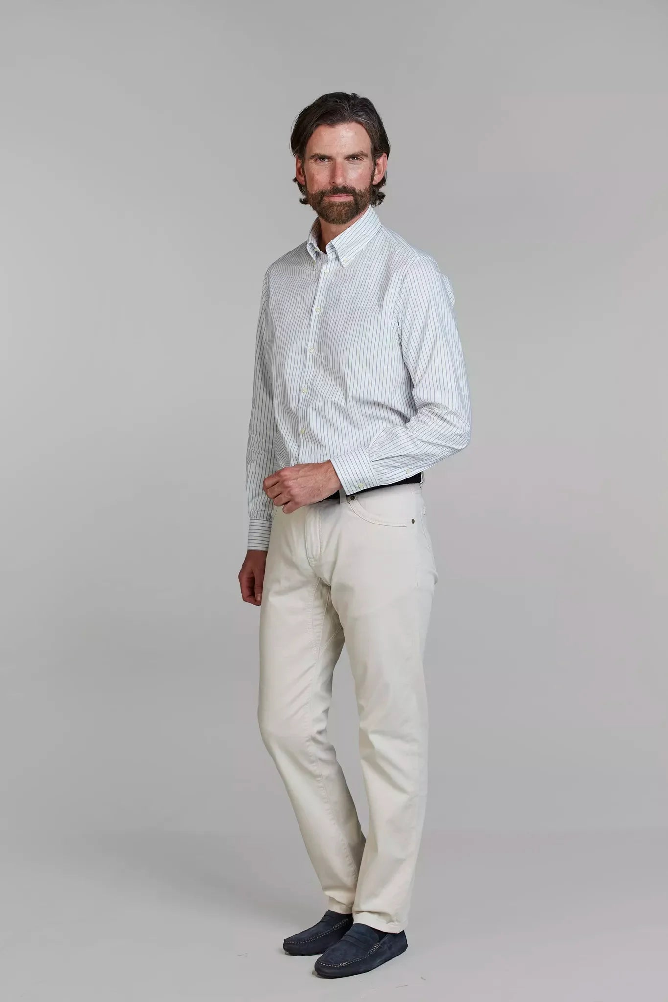 Eton vit skjorta med blå ränder slim fit herr